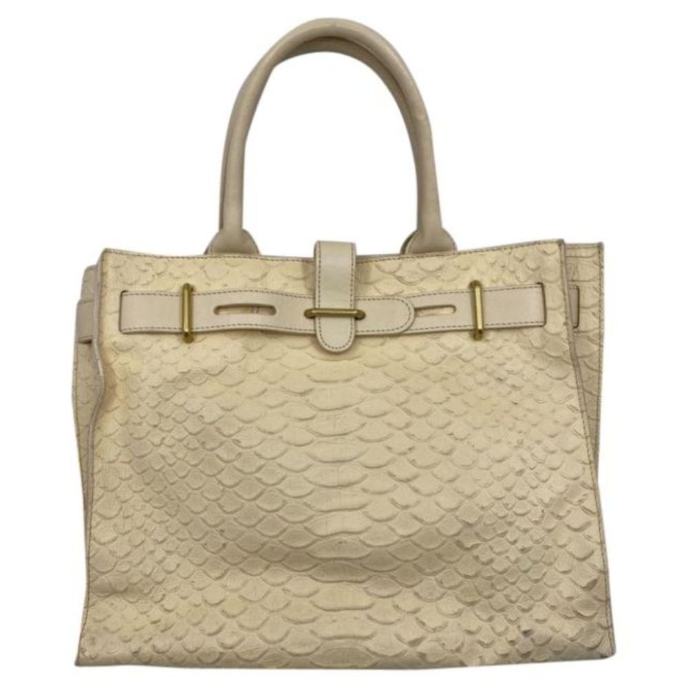 FURLA Croc Embossed Beige Leather Handbag